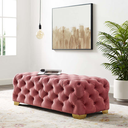 Sensible Button Tufted Performance Velvet Bench, Velvet Fabric Metal Steel, Pink, 17366