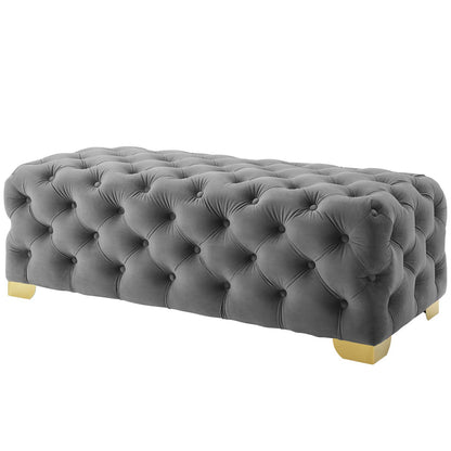 Sensible Button Tufted Performance Velvet Bench, Velvet Fabric Metal Steel, Grey Gray, 17367