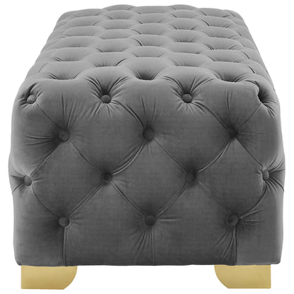 Sensible Button Tufted Performance Velvet Bench, Velvet Fabric Metal Steel, Grey Gray, 17367