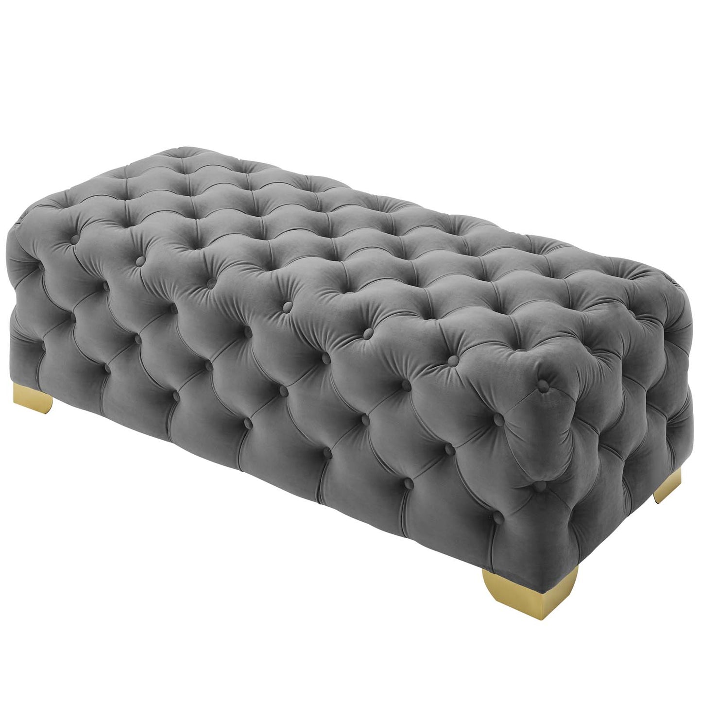 Sensible Button Tufted Performance Velvet Bench, Velvet Fabric Metal Steel, Grey Gray, 17367