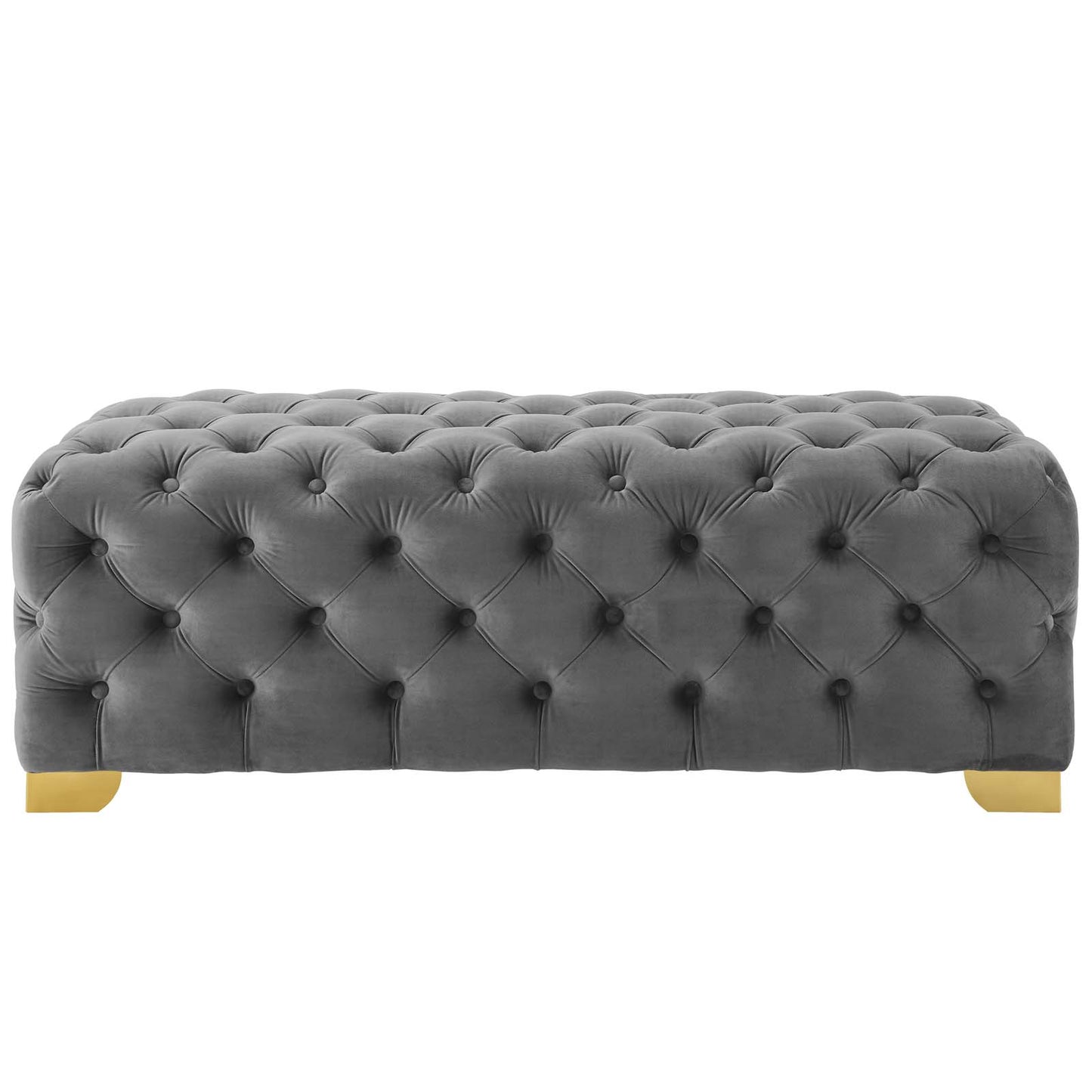 Sensible Button Tufted Performance Velvet Bench, Velvet Fabric Metal Steel, Grey Gray, 17367