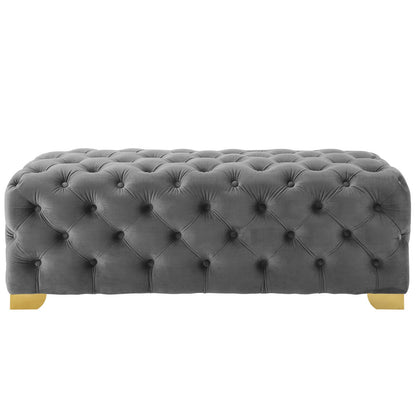 Sensible Button Tufted Performance Velvet Bench, Velvet Fabric Metal Steel, Grey Gray, 17367
