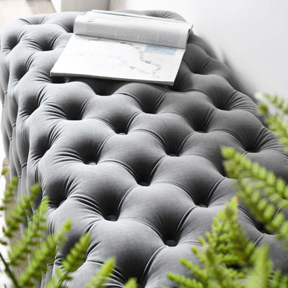 Sensible Button Tufted Performance Velvet Bench, Velvet Fabric Metal Steel, Grey Gray, 17367