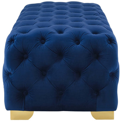 Sensible Button Tufted Performance Velvet Bench, Velvet Fabric Metal Steel, Navy Blue, 17368