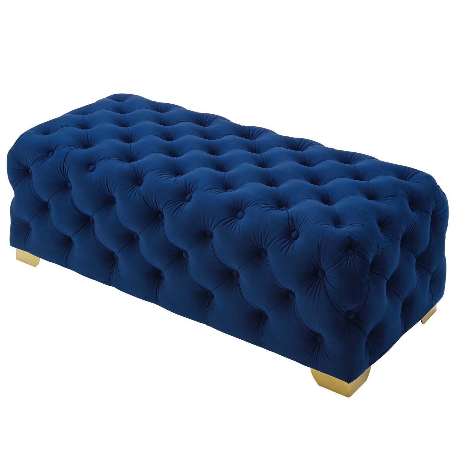 Sensible Button Tufted Performance Velvet Bench, Velvet Fabric Metal Steel, Navy Blue, 17368