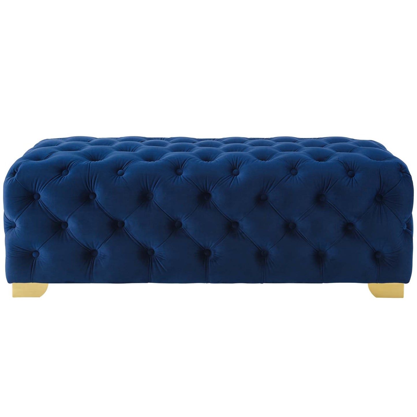 Sensible Button Tufted Performance Velvet Bench, Velvet Fabric Metal Steel, Navy Blue, 17368