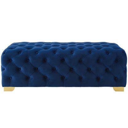 Sensible Button Tufted Performance Velvet Bench, Velvet Fabric Metal Steel, Navy Blue, 17368