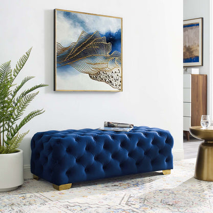 Sensible Button Tufted Performance Velvet Bench, Velvet Fabric Metal Steel, Navy Blue, 17368