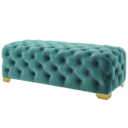 Sensible Button Tufted Performance Velvet Bench, Velvet Fabric Metal Steel, Aqua Blue, 17369