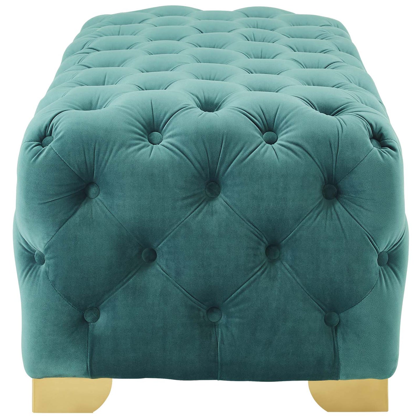 Sensible Button Tufted Performance Velvet Bench, Velvet Fabric Metal Steel, Aqua Blue, 17369