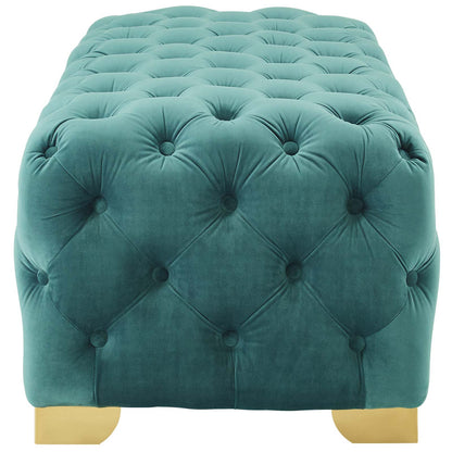 Sensible Button Tufted Performance Velvet Bench, Velvet Fabric Metal Steel, Aqua Blue, 17369