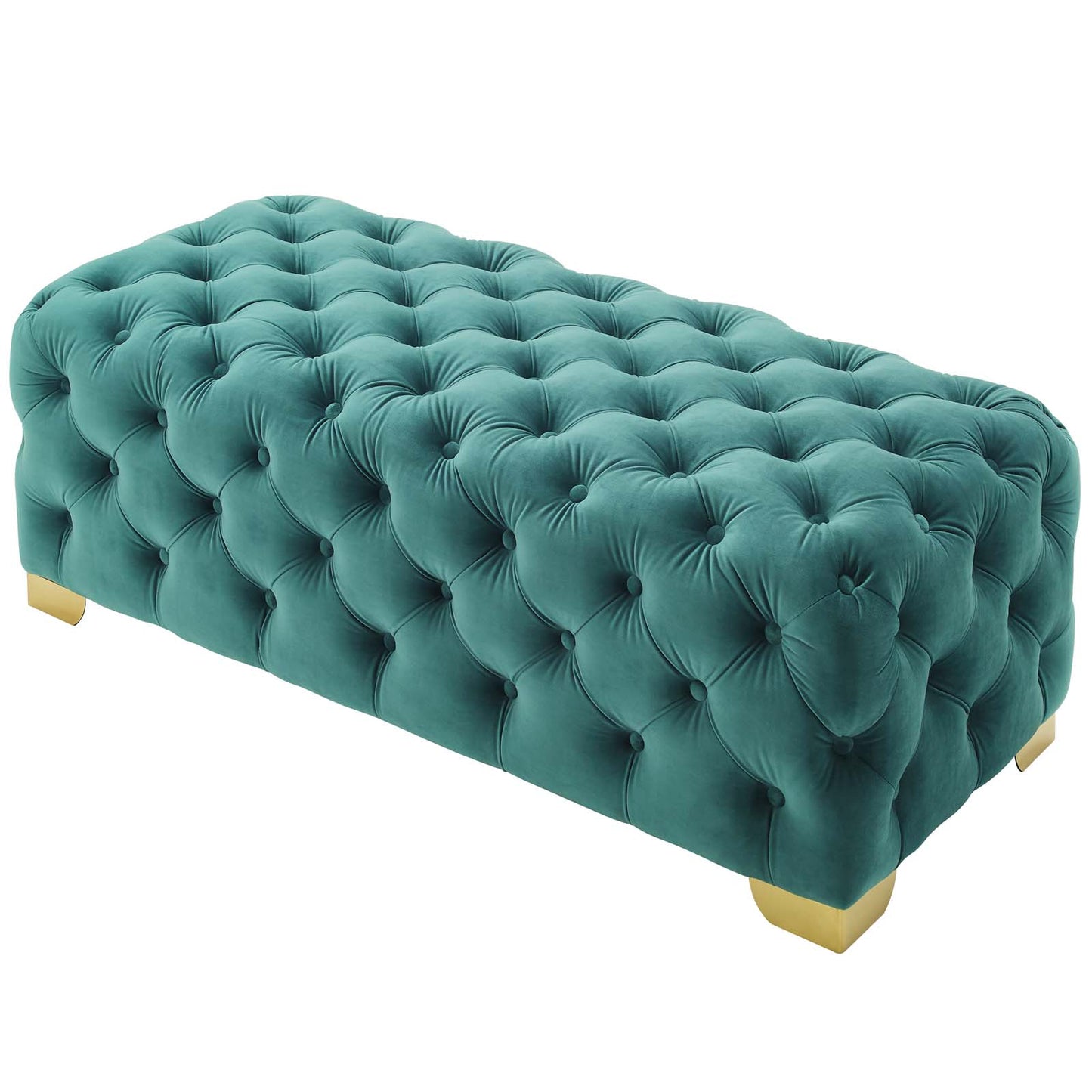 Sensible Button Tufted Performance Velvet Bench, Velvet Fabric Metal Steel, Aqua Blue, 17369
