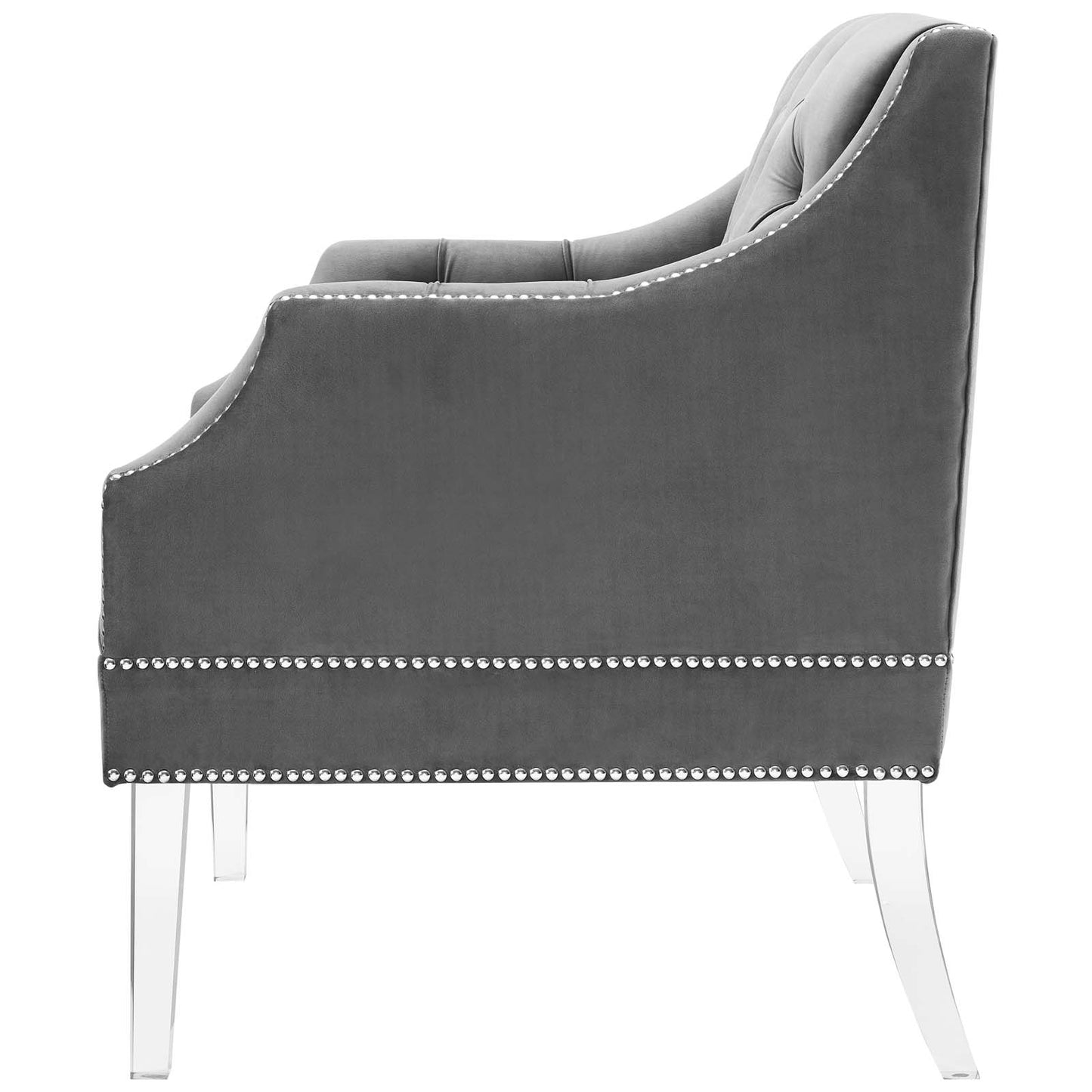 Proverbial Tufted Button Accent Performance Velvet Armchair, Velvet Fabric, Grey Gray, 17372