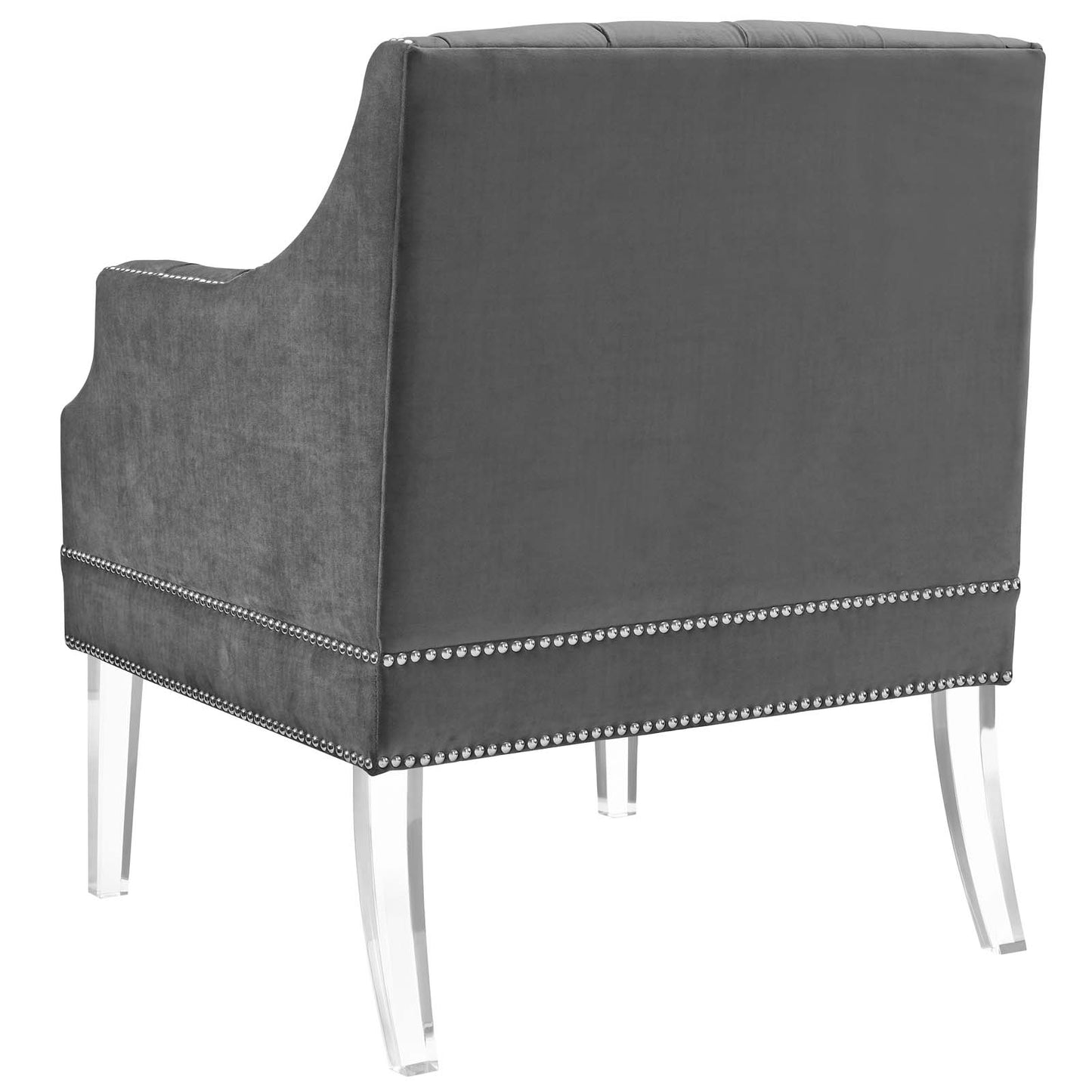 Proverbial Tufted Button Accent Performance Velvet Armchair, Velvet Fabric, Grey Gray, 17372