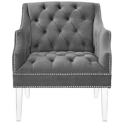 Proverbial Tufted Button Accent Performance Velvet Armchair, Velvet Fabric, Grey Gray, 17372