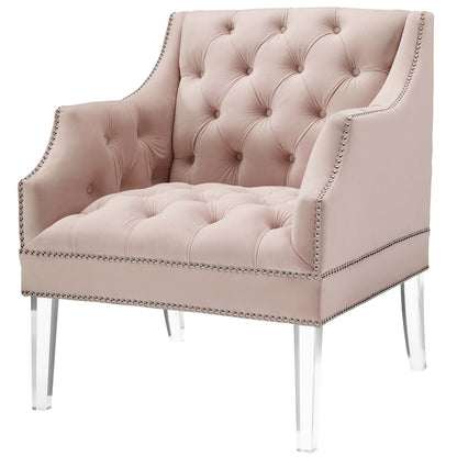 Proverbial Tufted Button Accent Performance Velvet Armchair, Velvet Fabric, Pink, 17374