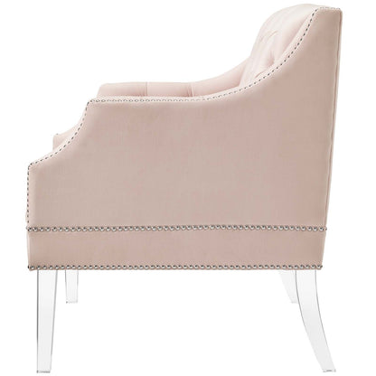 Proverbial Tufted Button Accent Performance Velvet Armchair, Velvet Fabric, Pink, 17374