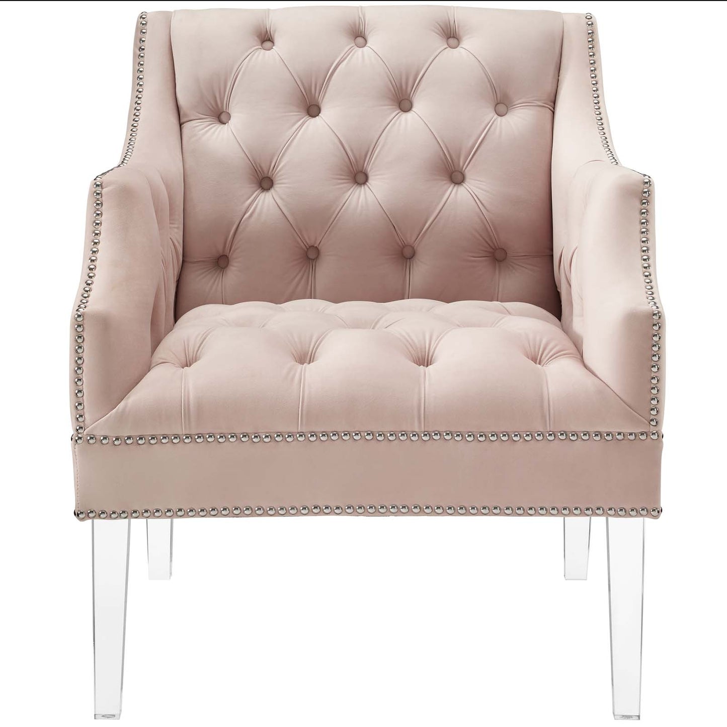 Proverbial Tufted Button Accent Performance Velvet Armchair, Velvet Fabric, Pink, 17374