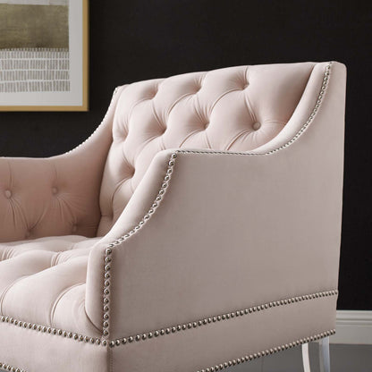 Proverbial Tufted Button Accent Performance Velvet Armchair, Velvet Fabric, Pink, 17374