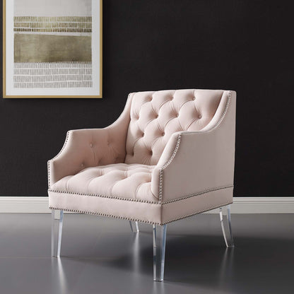 Proverbial Tufted Button Accent Performance Velvet Armchair, Velvet Fabric, Pink, 17374