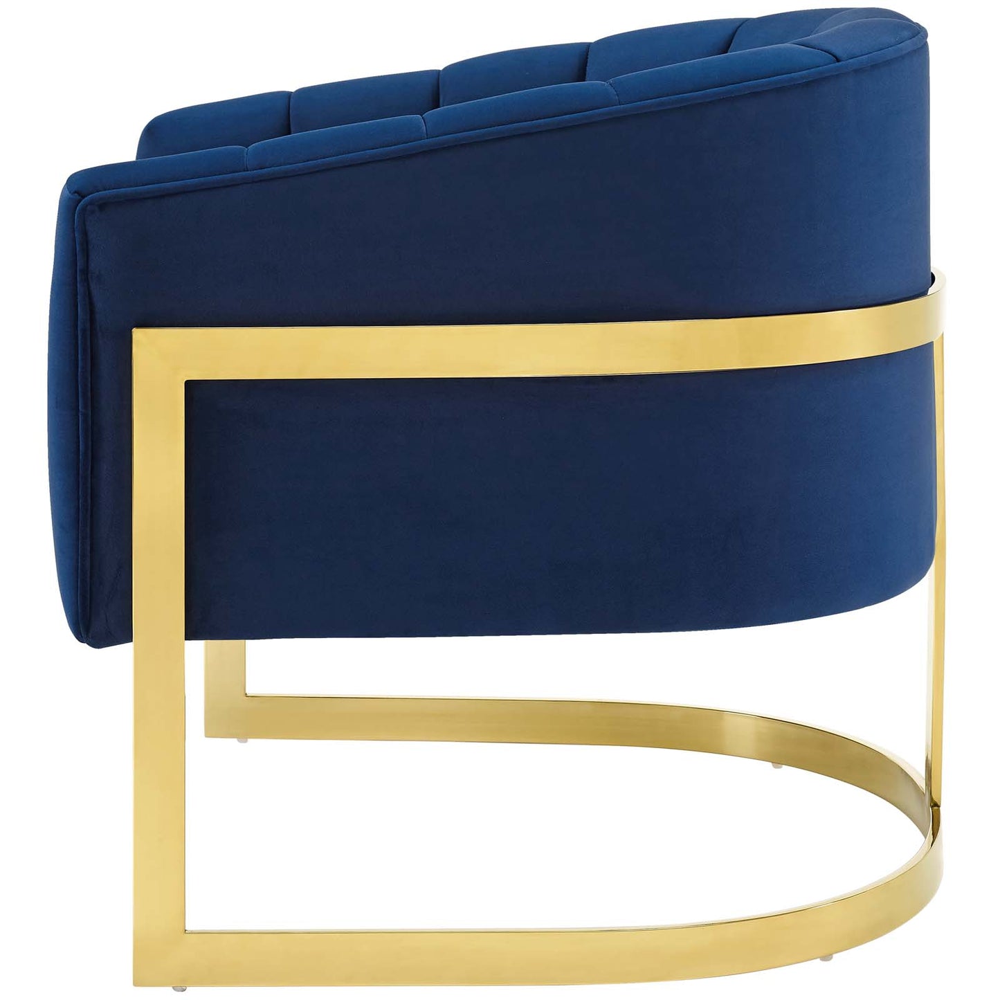 Esteem Vertical Channel Tufted Performance Velvet Accent Armchair, Velvet Fabric Metal Steel, Navy Blue, 17376