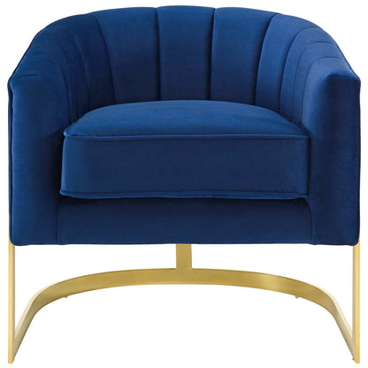Esteem Vertical Channel Tufted Performance Velvet Accent Armchair, Velvet Fabric Metal Steel, Navy Blue, 17376
