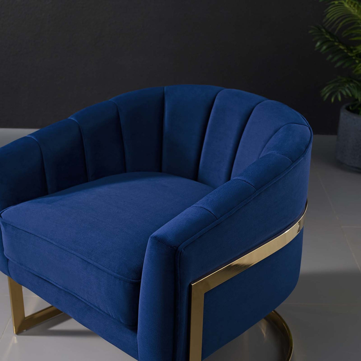 Esteem Vertical Channel Tufted Performance Velvet Accent Armchair, Velvet Fabric Metal Steel, Navy Blue, 17376