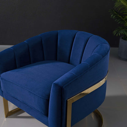 Esteem Vertical Channel Tufted Performance Velvet Accent Armchair, Velvet Fabric Metal Steel, Navy Blue, 17376