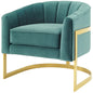 Esteem Vertical Channel Tufted Performance Velvet Accent Armchair, Velvet Fabric Metal Steel, Aqua Blue, 17378