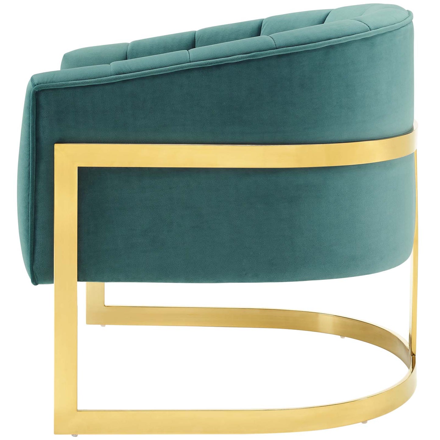 Esteem Vertical Channel Tufted Performance Velvet Accent Armchair, Velvet Fabric Metal Steel, Aqua Blue, 17378