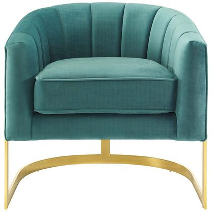 Esteem Vertical Channel Tufted Performance Velvet Accent Armchair, Velvet Fabric Metal Steel, Aqua Blue, 17378