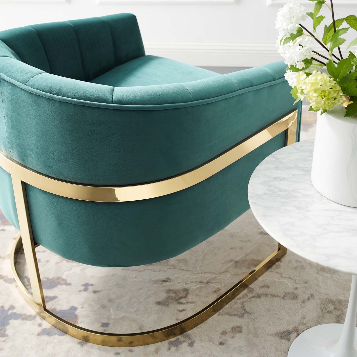 Esteem Vertical Channel Tufted Performance Velvet Accent Armchair, Velvet Fabric Metal Steel, Aqua Blue, 17378