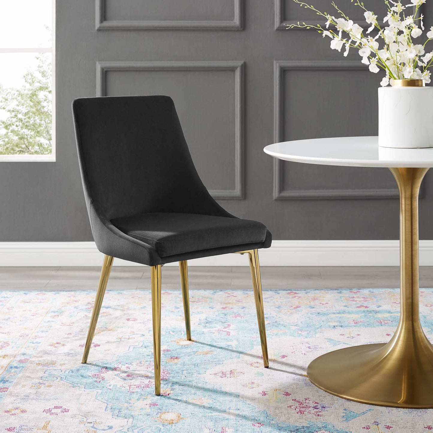Viscount Modern Accent Performance Velvet Dining Chair, Velvet, Metal Steel, Black, 18192
