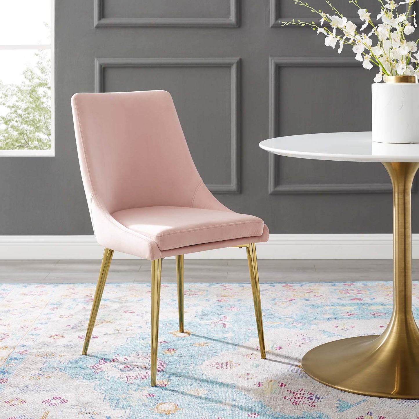 Viscount Modern Accent Performance Velvet Dining Chair, Velvet, Metal Steel, Pink, 18193
