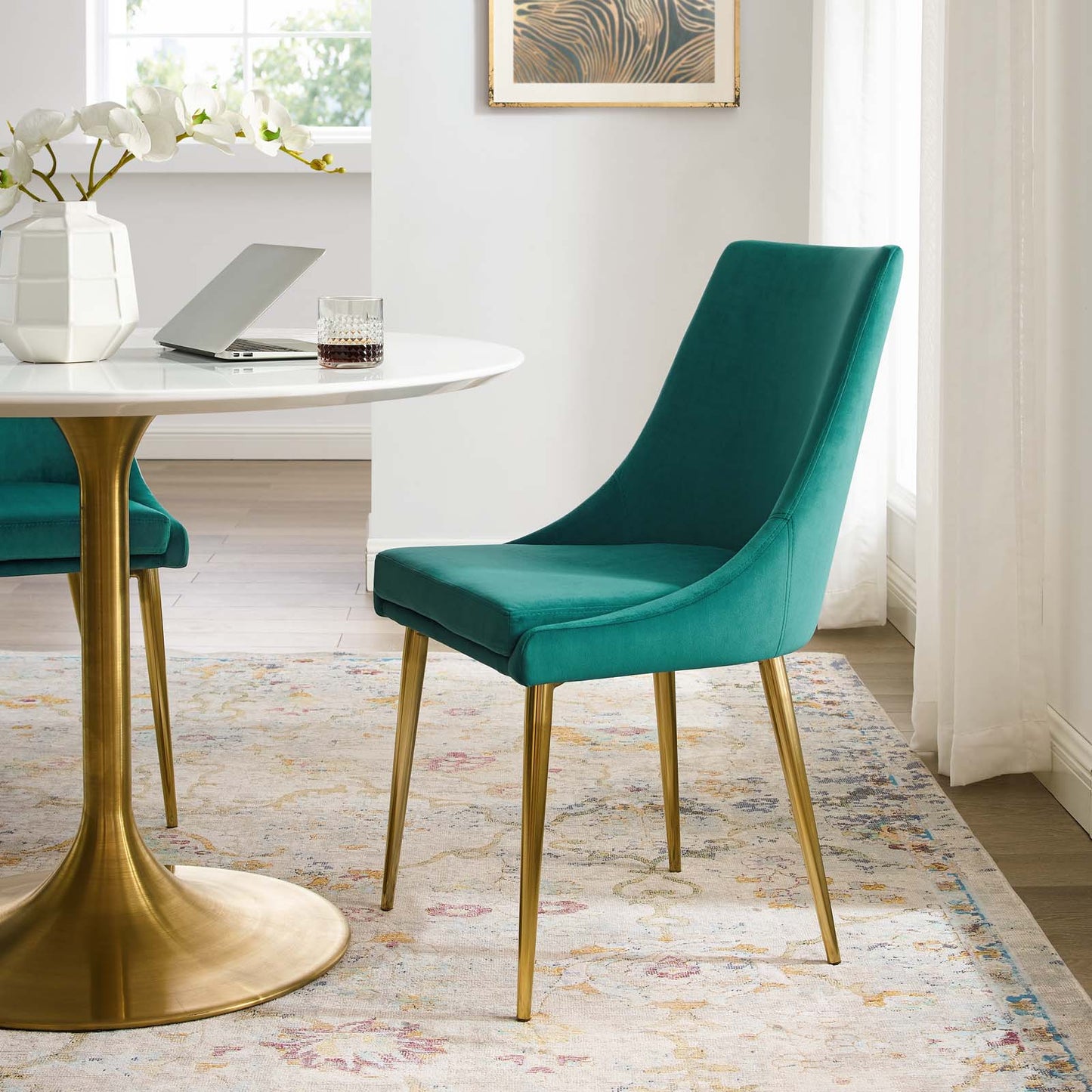 Viscount Modway Accent Performance Velvet Dining Chair, Velvet Fabric Metal Steel, Aqua Blue, 17383