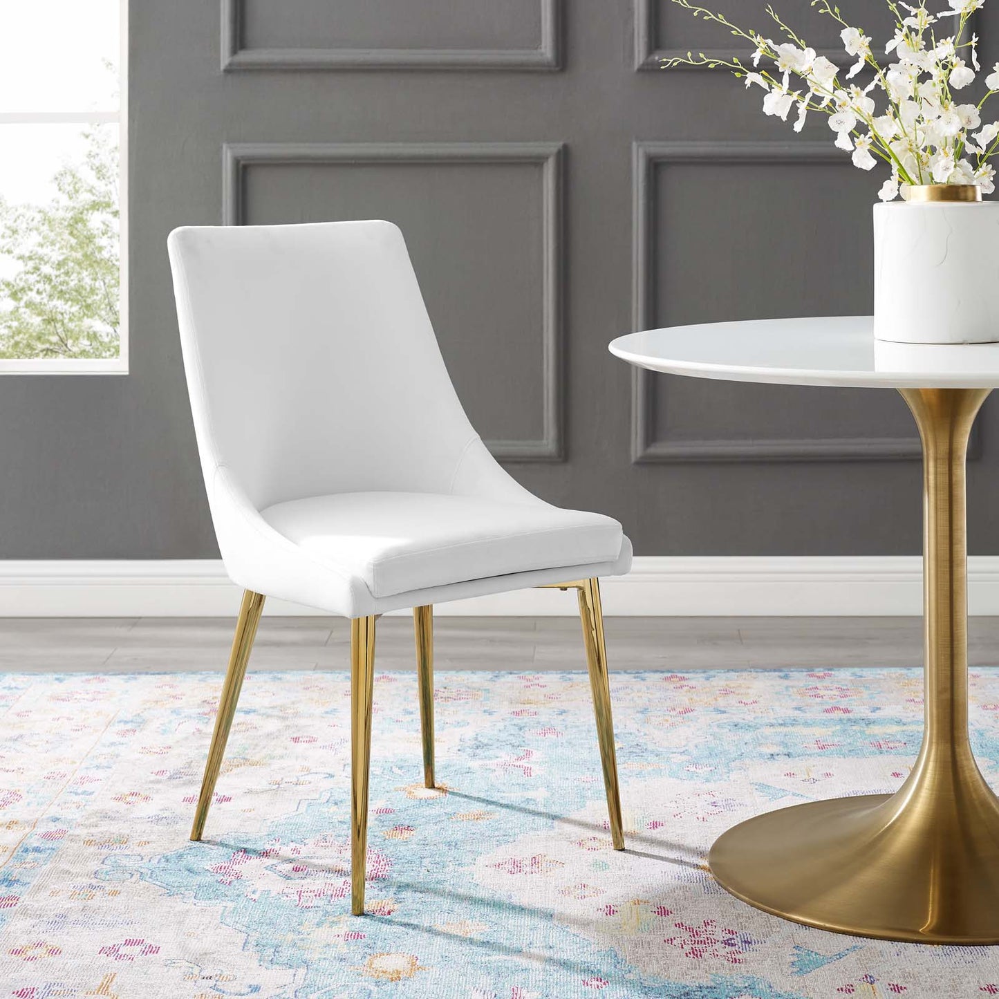 Viscount Modern Accent Performance Velvet Dining Chair, Velvet, Metal Steel, White, 18194