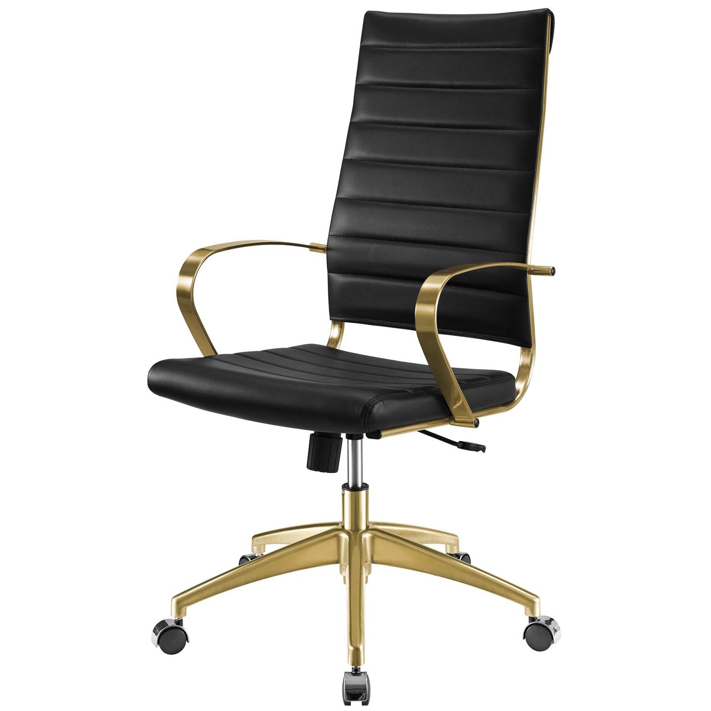 Jive Gold Stainless Steel Highback Office Chair, Faux Vinyl Leather Aluminum, Gold Black, 17384