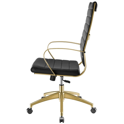Jive Gold Stainless Steel Highback Office Chair, Faux Vinyl Leather Aluminum, Gold Black, 17384