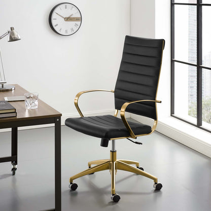Jive Gold Stainless Steel Highback Office Chair, Faux Vinyl Leather Aluminum, Gold Black, 17384