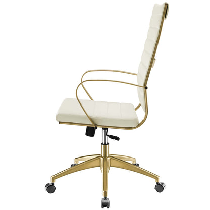 Jive Gold Stainless Steel Highback Office Chair, Faux Vinyl Leather Aluminum, Gold White, 17385