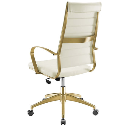 Jive Gold Stainless Steel Highback Office Chair, Faux Vinyl Leather Aluminum, Gold White, 17385