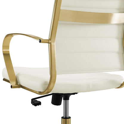 Jive Gold Stainless Steel Highback Office Chair, Faux Vinyl Leather Aluminum, Gold White, 17385