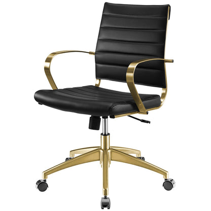 Jive Gold Stainless Steel Midback Office Chair, Faux Vinyl Leather Aluminum, Gold Black, 17386