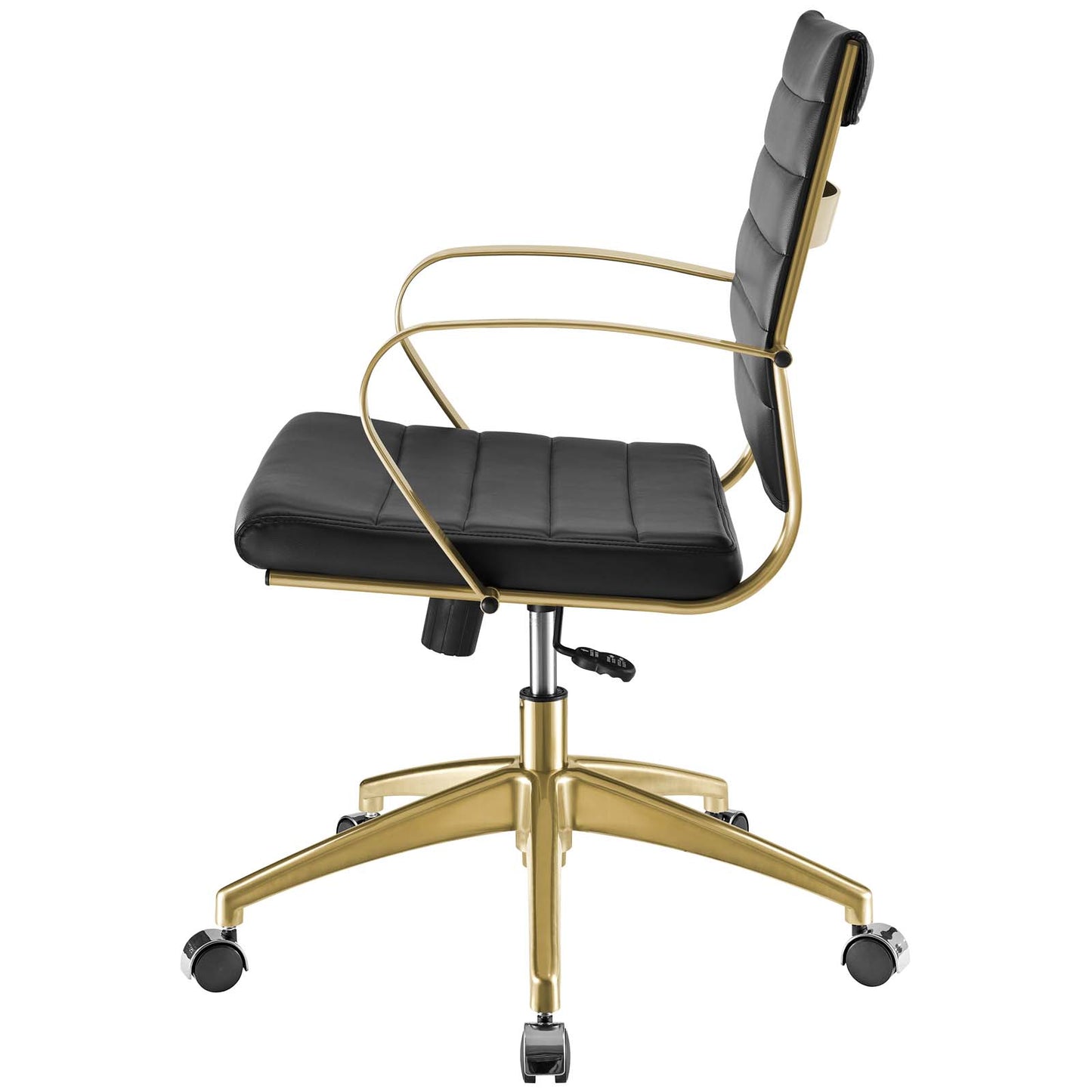 Jive Gold Stainless Steel Midback Office Chair, Faux Vinyl Leather Aluminum, Gold Black, 17386