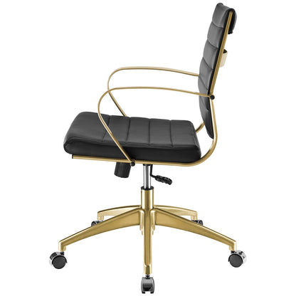Jive Gold Stainless Steel Midback Office Chair, Faux Vinyl Leather Aluminum, Gold Black, 17386