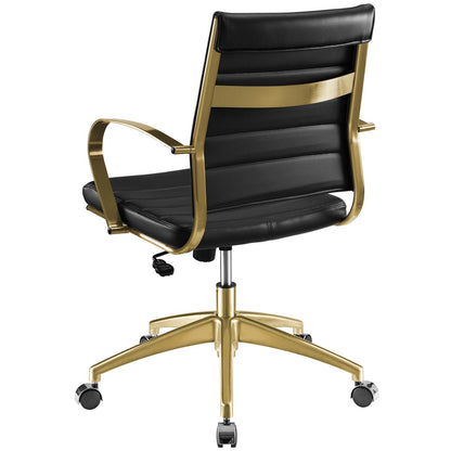 Jive Gold Stainless Steel Midback Office Chair, Faux Vinyl Leather Aluminum, Gold Black, 17386