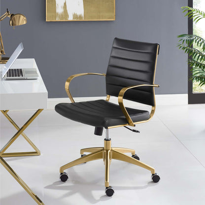 Jive Gold Stainless Steel Midback Office Chair, Faux Vinyl Leather Aluminum, Gold Black, 17386
