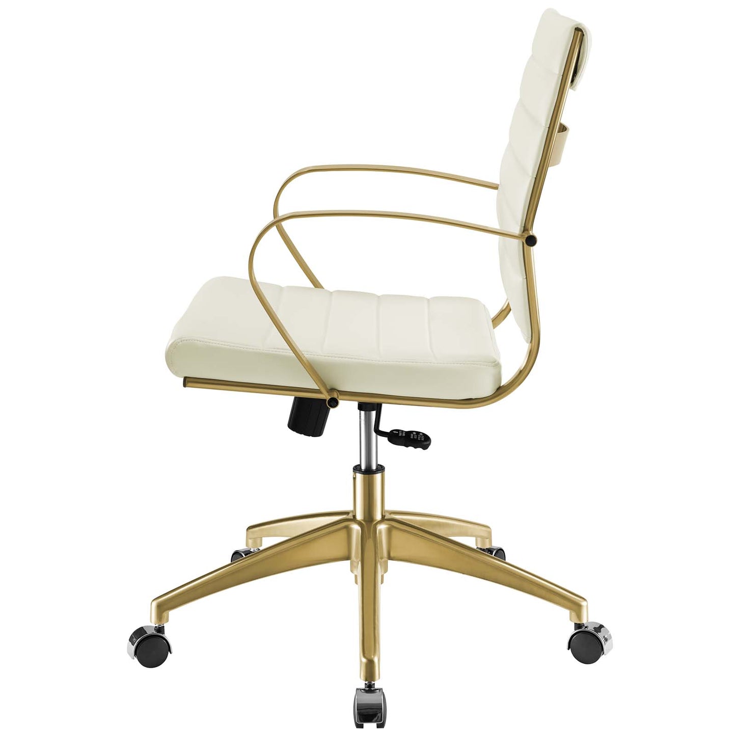 Jive Gold Stainless Steel Midback Office Chair, Faux Vinyl Leather Aluminum, Gold White, 17387