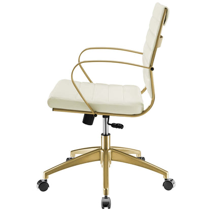 Jive Gold Stainless Steel Midback Office Chair, Faux Vinyl Leather Aluminum, Gold White, 17387