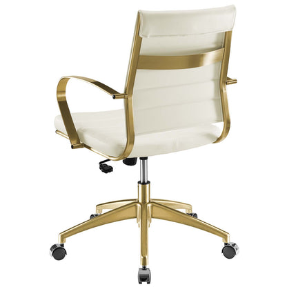 Jive Gold Stainless Steel Midback Office Chair, Faux Vinyl Leather Aluminum, Gold White, 17387